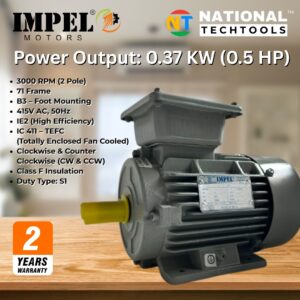 Impel Three Phase Electric Motor – 0.37KW | 0.5 HP | 2 Pole | IE2 Efficiency