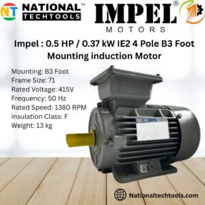 Impel 0.5 HP 4 Pole IE2 1380 RPM B3 Foot Mounting 71 Frame 415V Three Phase squirrel Cage Induction Motor