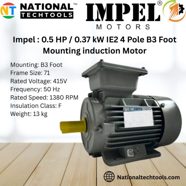 Impel 0.5 HP 4 Pole IE2 1380 RPM B3 Foot Mounting 71 Frame 415V Three Phase squirrel Cage Induction Motor