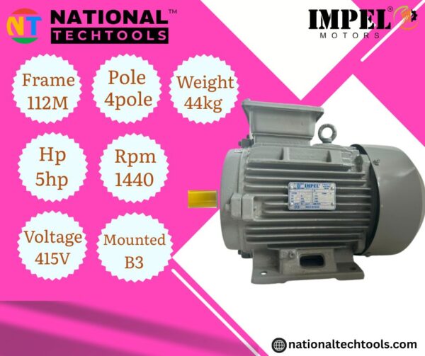 Impel 3.7 KW 5.0HP 4 Pole IE2 1440 RPM B3 Foot Mounted 112M Frame 415V Motor