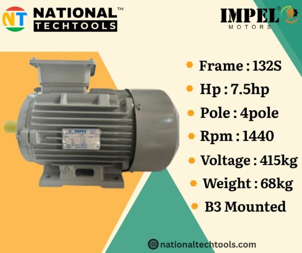 Impel 7.5HP 4 Pole IE2 1440RPM B3 Foot Mounted 132SFrame 415V Motor