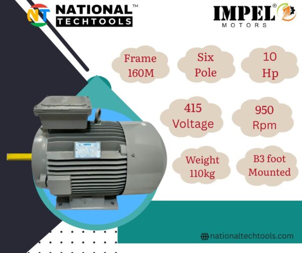 Impel 10HP 6 Pole IE2 950RPM B3 Foot Mounted 160MFrame 415V Motor