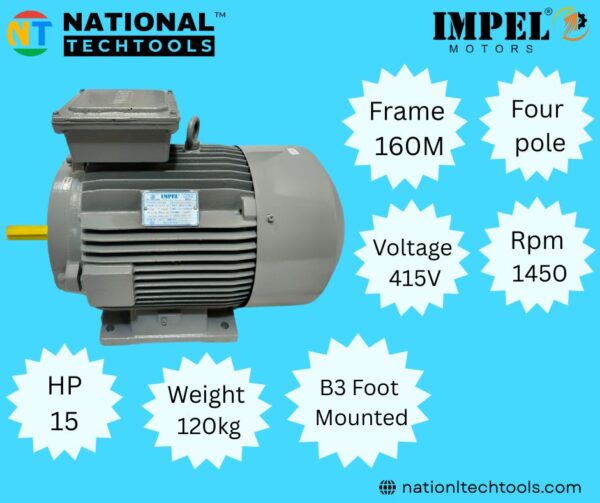 Impel 15HP 4 Pole IE2 1450RPM B3 Foot Mounted 160MFrame 415V Motor
