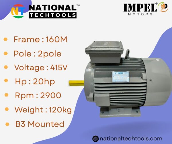 Impel 20HP 6 Pole IE2 2900RPM B3 Foot Mounted 160MFrame 415V Motor