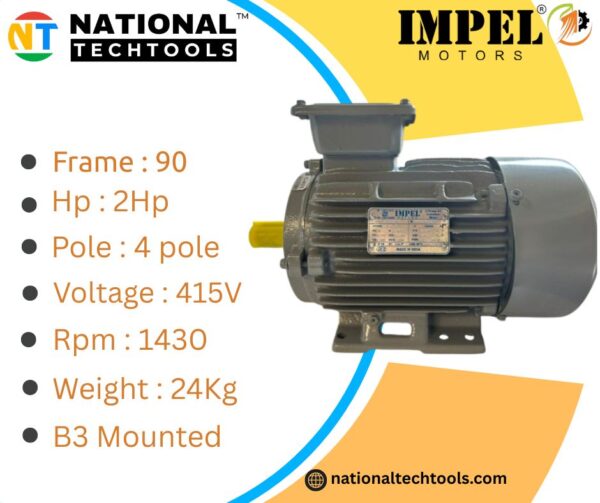 Impel 1.5 KW 2.0HP 4 Pole IE2 1430 RPM B3 Foot Mounted 90 Frame 415V Motor