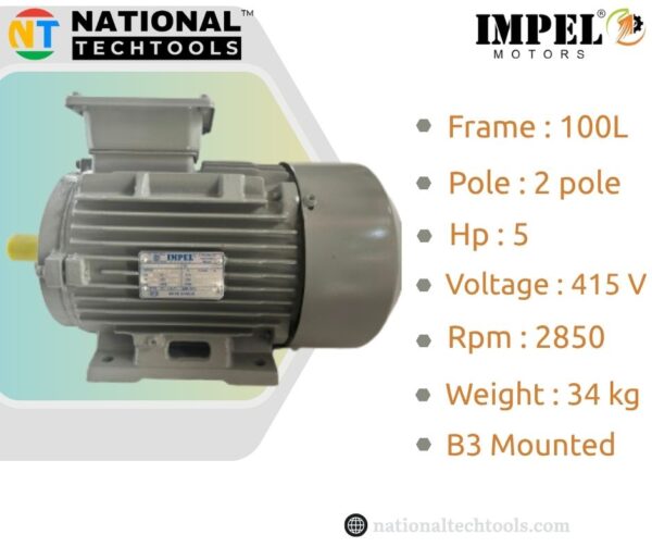 Impel 5.0HP 2 Pole IE2 2850RPM B3 Foot Mounted 100L Frame 415V Motor