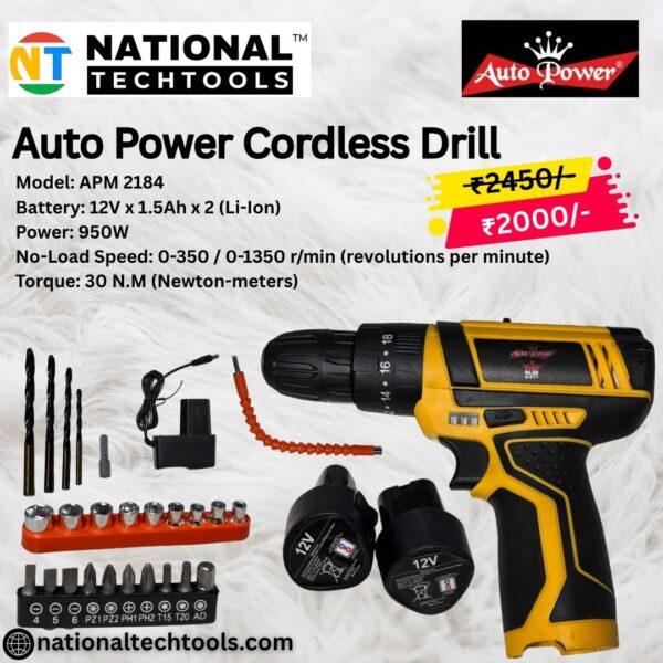 Auto Power 12V Cordless Drill