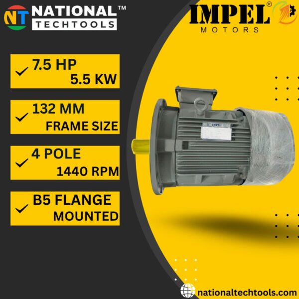 Impel 7.5 HP 4 Pole IE2 1440 RPM B5 Flange Mounted 132 Frame 415V Three-Phase Squirrel motor