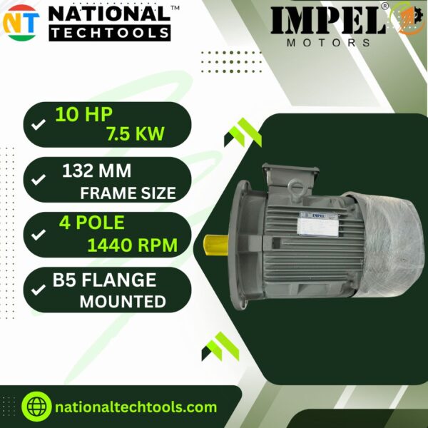 Impel 10 HP 4 Pole IE2 1440 RPM B5 Flange Mounted 132 Frame 415V Three-Phase Squirrel motor