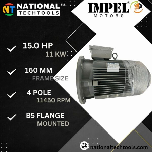 Impel 15 HP 4 Pole IE2 1450 RPM B5 Flange Mounted 160 Frame 415V Three-Phase Squirrel motor