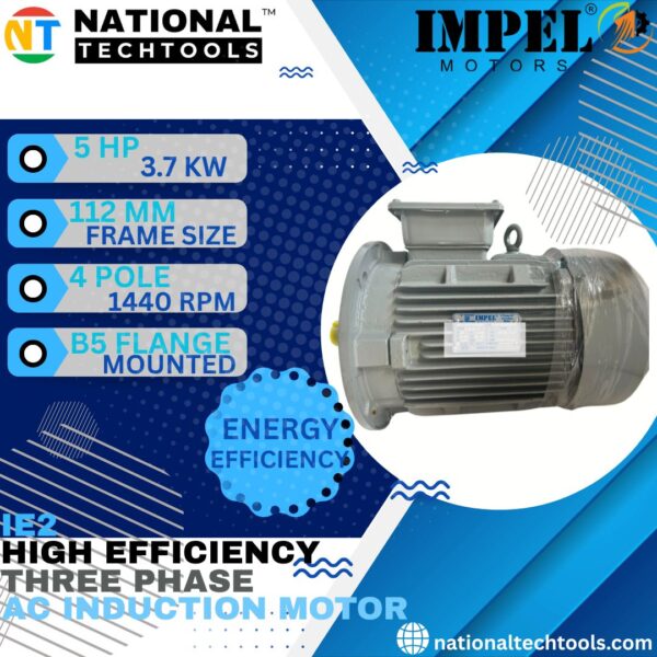 Impel 5 HP 4 Pole IE2 1440 RPM B5 Flange Mounted 112 Frame 415V Three-Phase Squirrel Cage Induction Motor