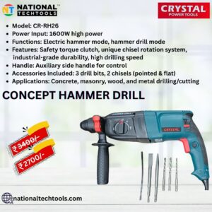 CRYSTAL Power Tools 1600W Concept Hammer Drill