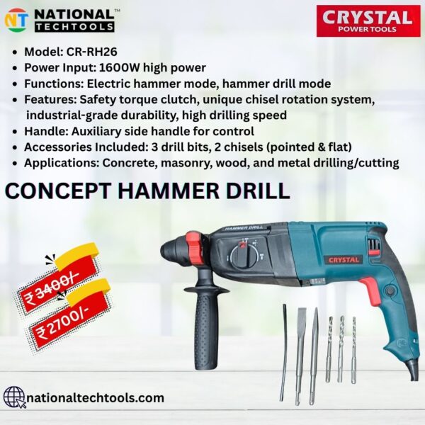 CRYSTAL Power Tools 1600W Concept Hammer Drill