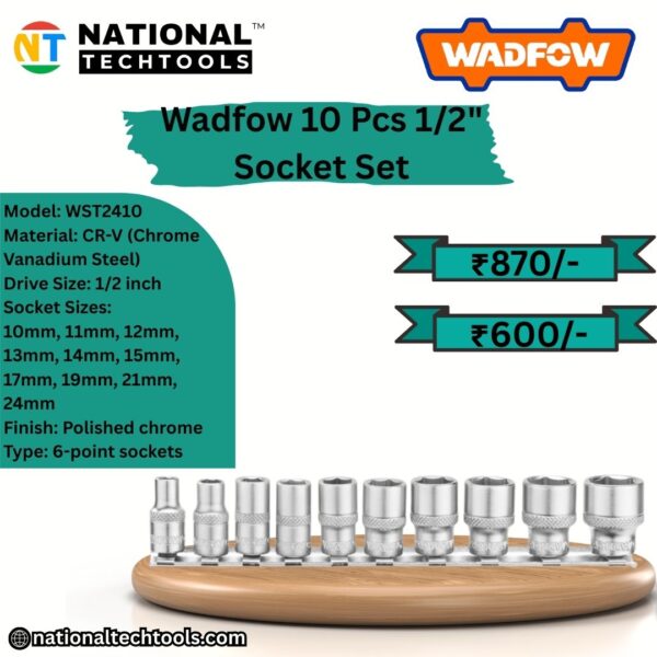 Wadfow 10 Pcs 1/2" Socket Set