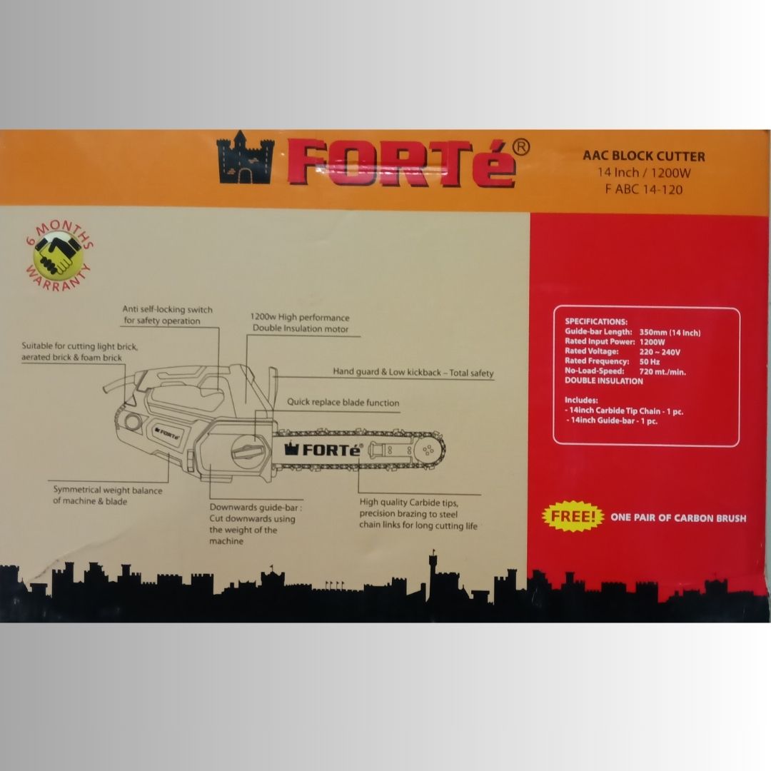 FORTÉ F ABC 14-120 1200W AAC Block Cutter – 14 Inch (350mm) Carbide Tip Chain Cutting Machine, Double Insulated - Image 6