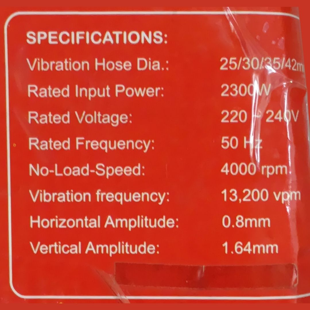 FORTÉ F CV 2300 2300W Concrete Vibrator Machine – 4000 RPM Heavy Duty Cement Compactor, 13,200 VPM, 25–42mm Hose Compatible - Image 7