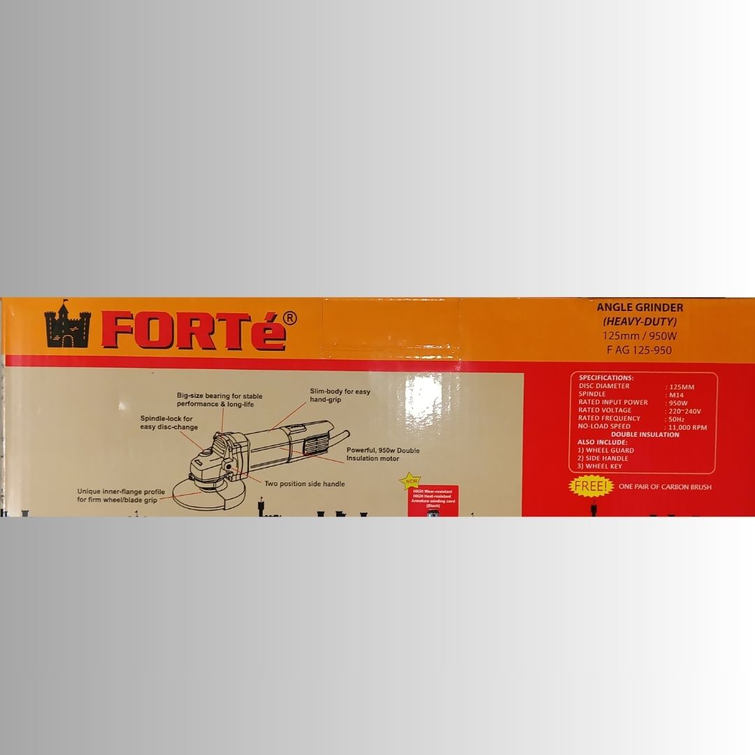 FORTÉ FAG 125-950 950W Angle Grinder 125mm – 11,000 RPM Heavy Duty Electric Grinding Machine, M14 Spindle, Double Insulated - Image 7