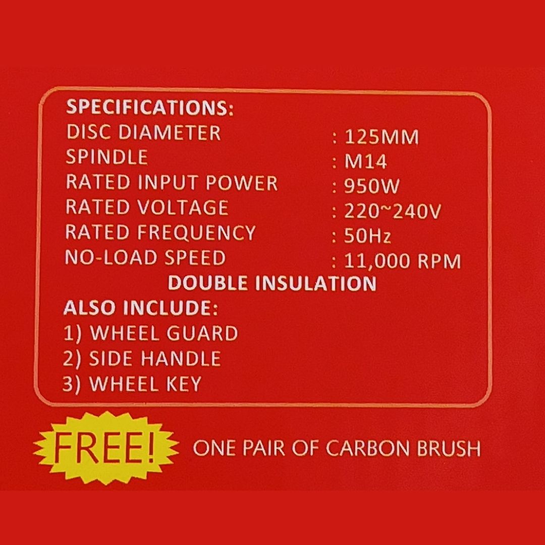 FORTÉ FAG 125-950 950W Angle Grinder 125mm – 11,000 RPM Heavy Duty Electric Grinding Machine, M14 Spindle, Double Insulated - Image 8