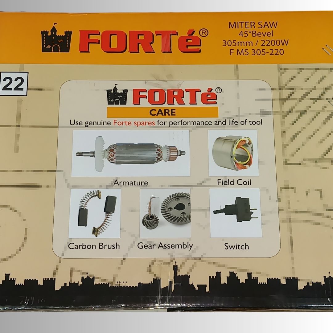 FORTÉ FMS 305-220 305mm 2200W Heavy Duty Mitre Saw – 4100 RPM, 45° Left/Right Miter & 45° Bevel, Double Insulated - Image 12